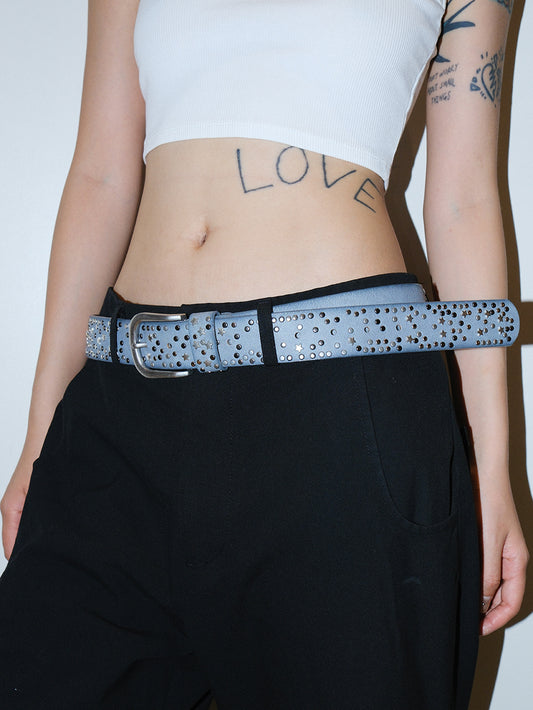 Y2K Distressed Star Stud Metal Pin Buckle Belt