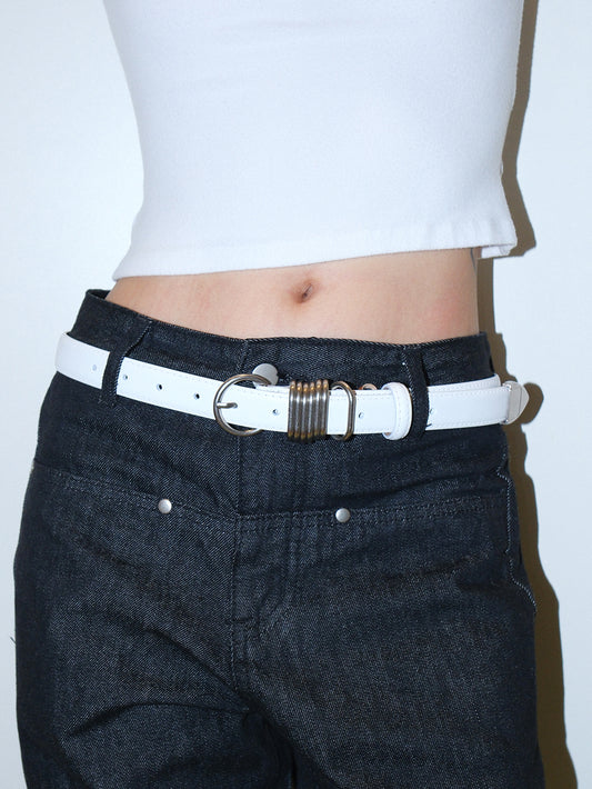 Genuine Leather Belt with Round Buckle