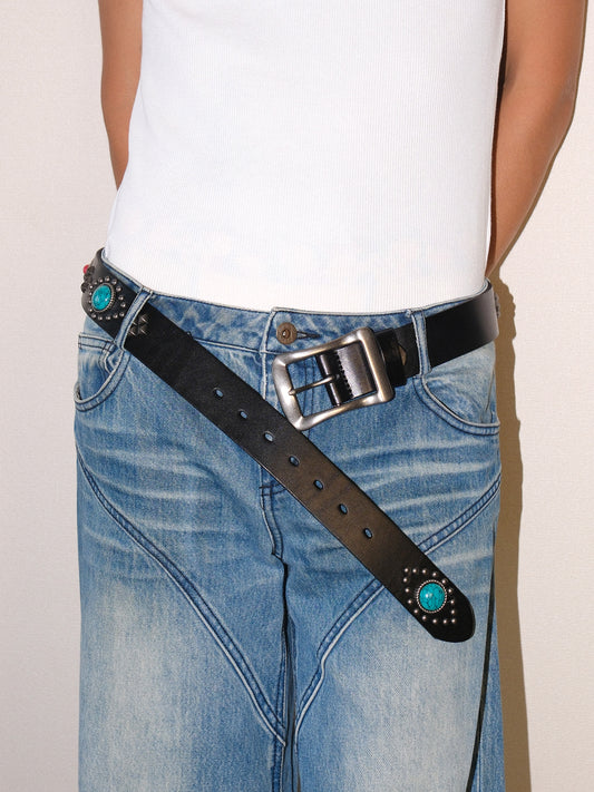 Tribal Studded Leather Belt