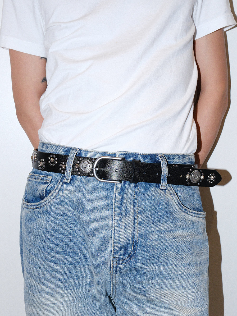 Vintage Starburst Studded U Buckle Leather Belt