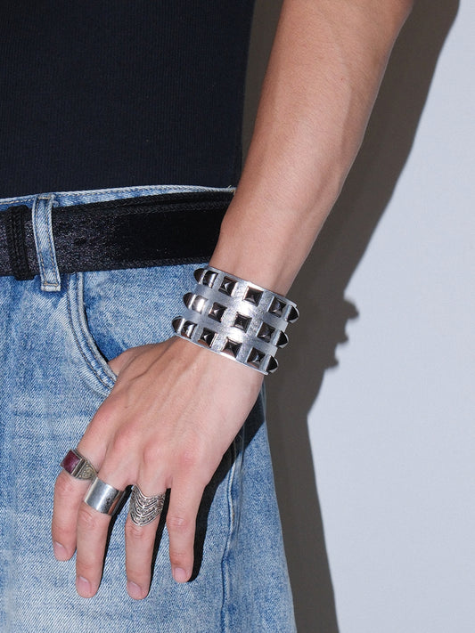 Y2K Punk Wide Studded Cuff Bracelet