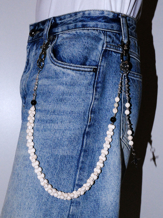 White Rose Bone Cross Punk Waist Chain