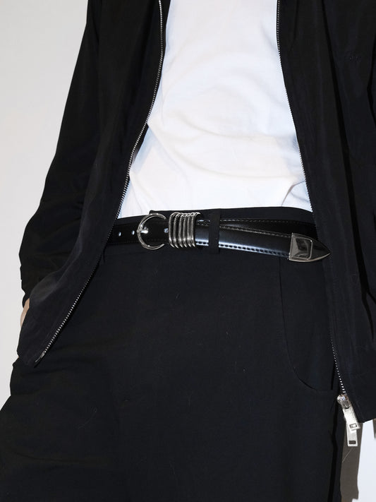 Minimalist Silver Ring Black Leather Belt