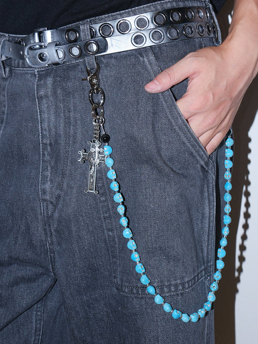 Blue Cross Skull Gothic Belt Chain