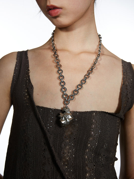 3D Faceted Heart Pendant Necklace