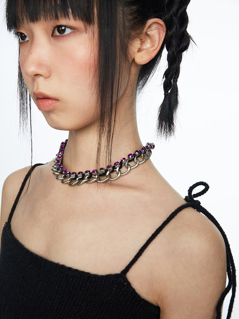 Purple Red Zircon Distressed Cuban Chain