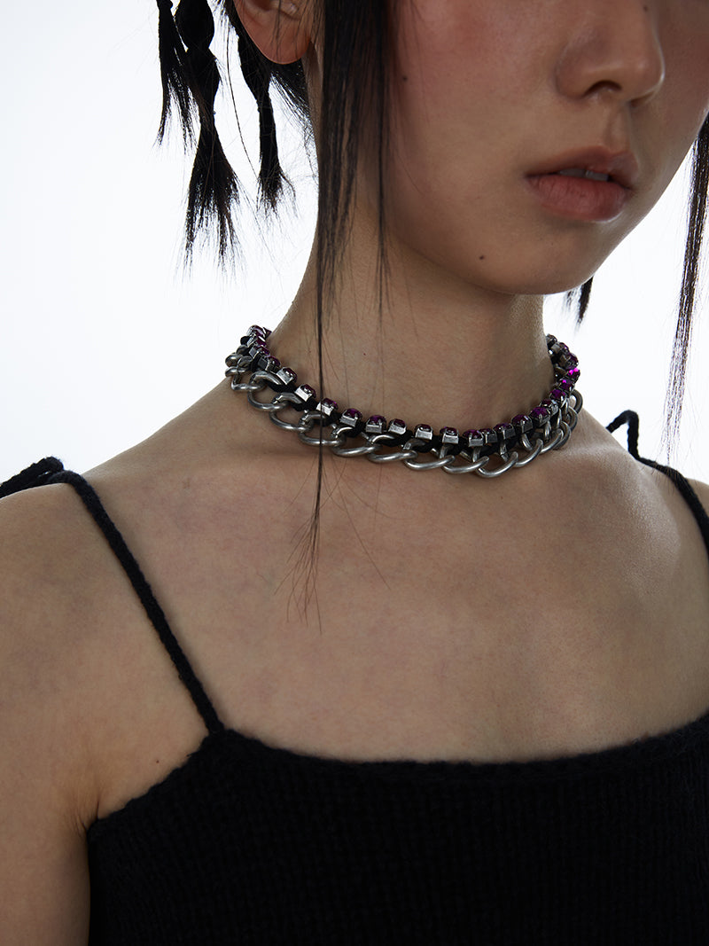 Purple Red Zircon Distressed Cuban Chain