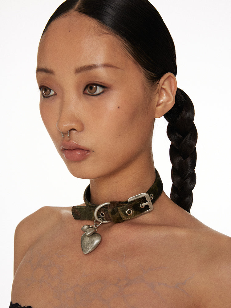 Camo Leopard Horsehair Heart Choker