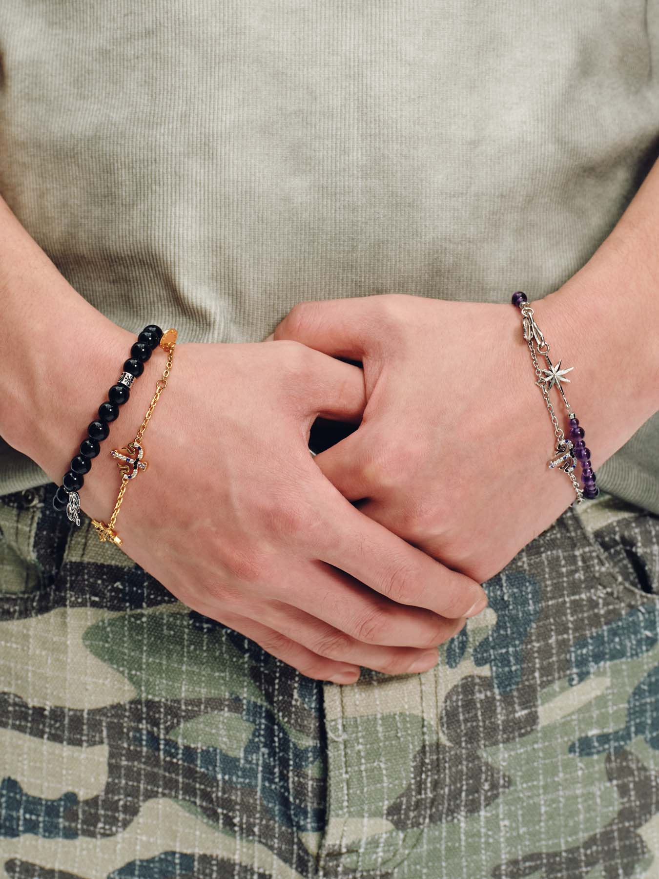 Unisex Obsidian Trident Lucky Bracelet