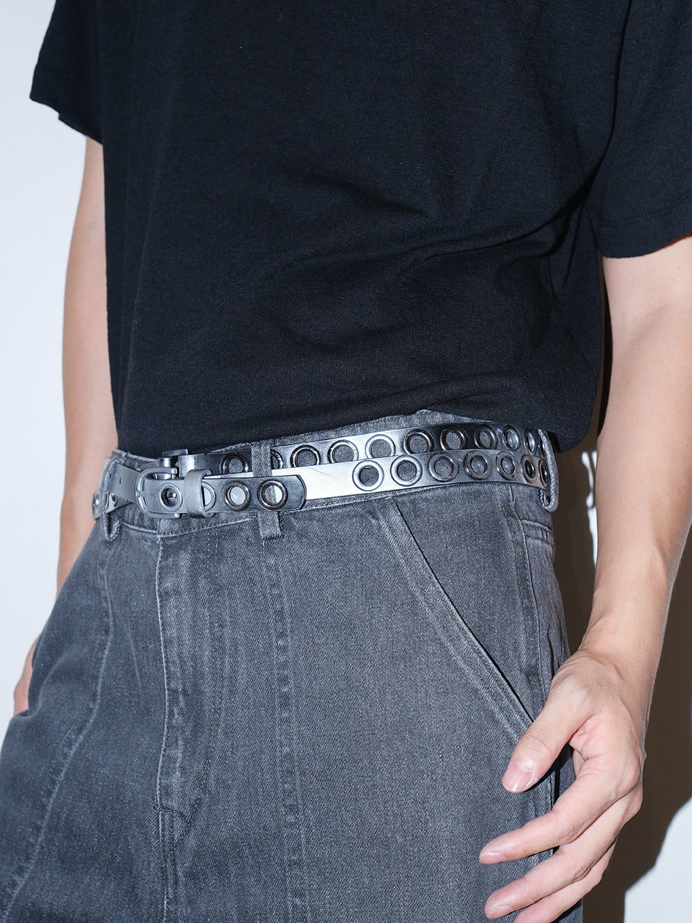 Silver Eyelet Extra Long Double Wrap Slim Belt