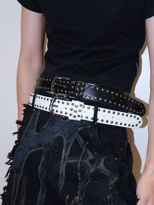 Black and white punk rivet belt