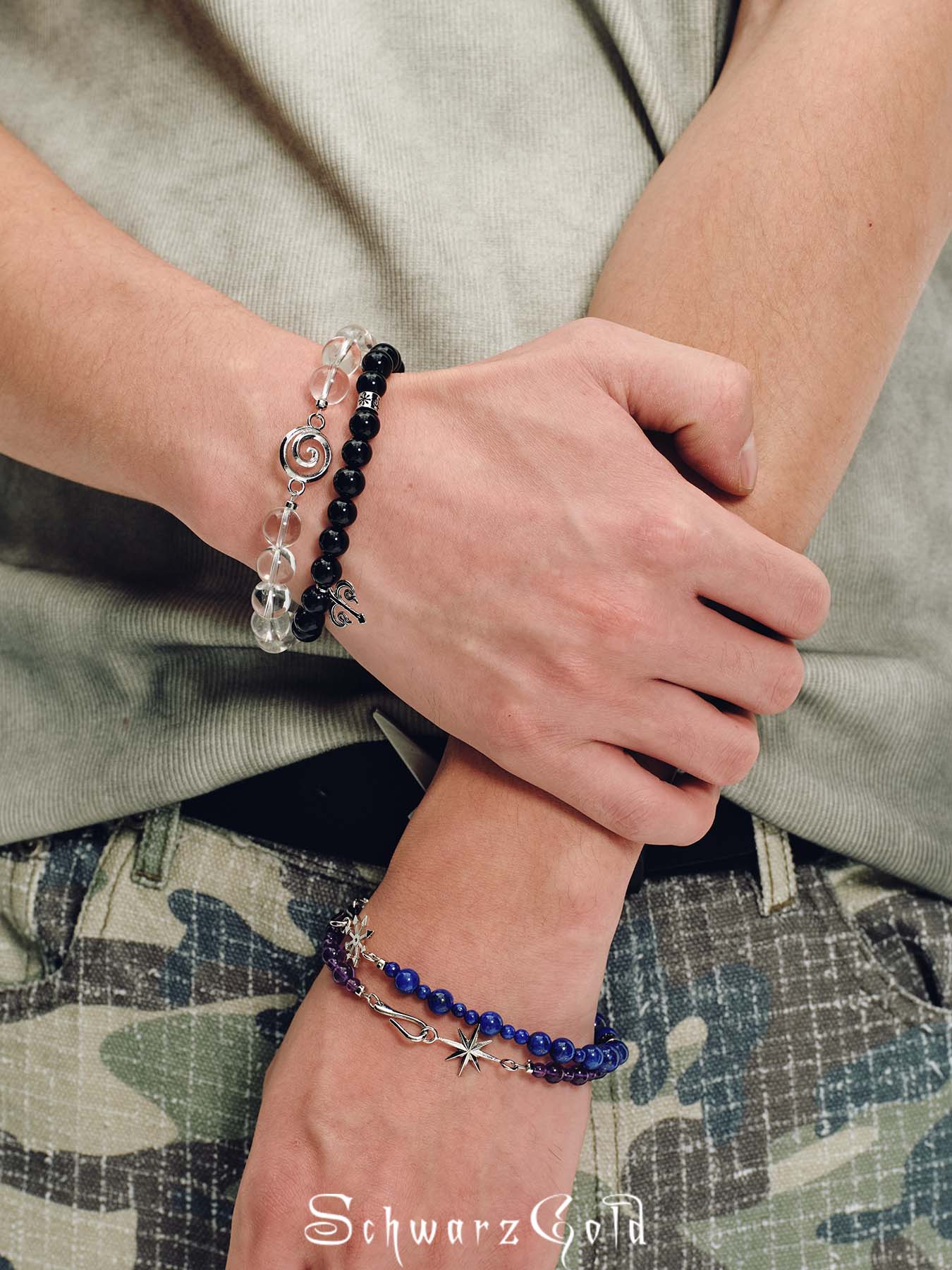 Unisex Obsidian Trident Lucky Bracelet