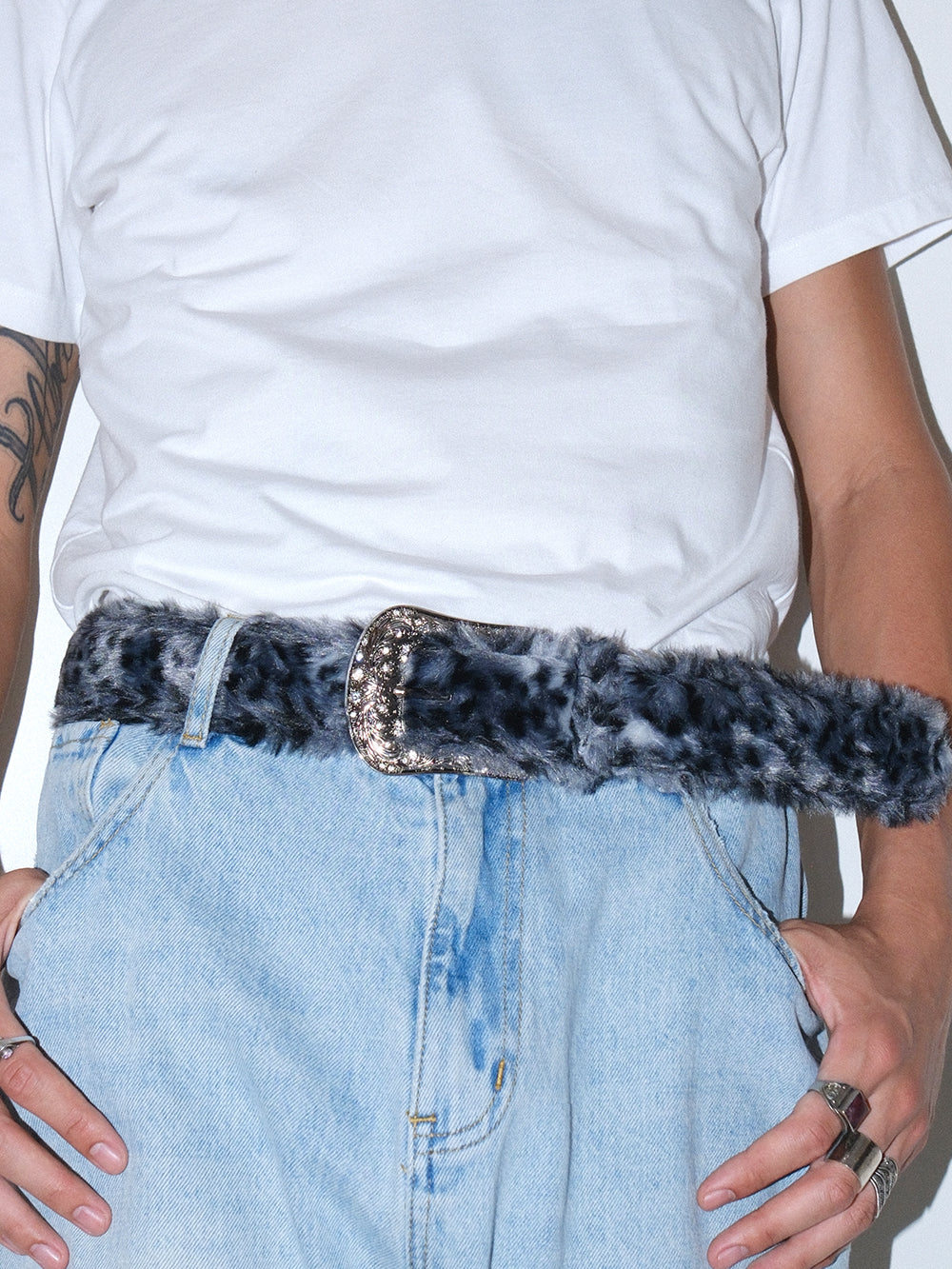 Y2K Carved Buckle Faux Fur Waist Belt