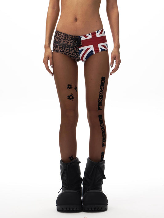 Distressed Letter Print Sheer Brown Tights