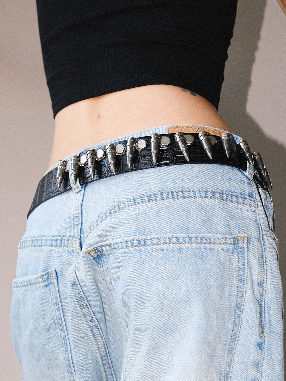 Western Cowboy Bullet Studded Leather Belt