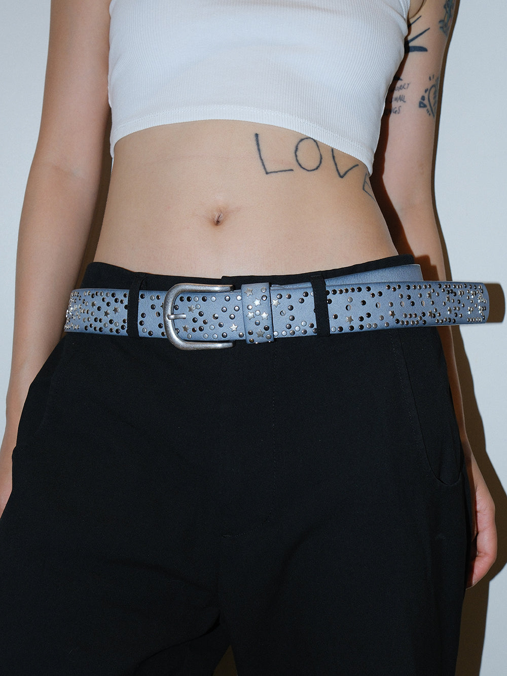 Y2K Distressed Star Stud Metal Pin Buckle Belt