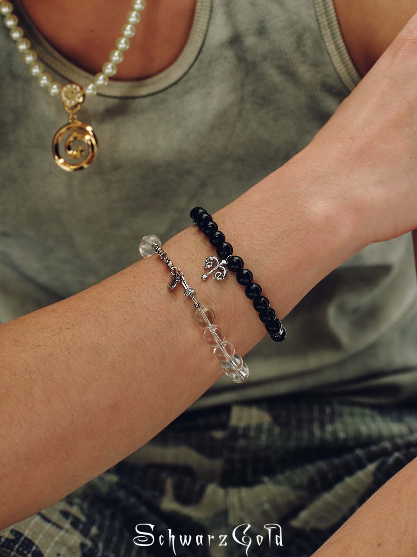 Unisex Obsidian Trident Lucky Bracelet