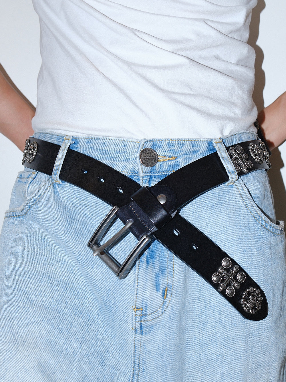 Square Buckle Cross Skull Leather Belt