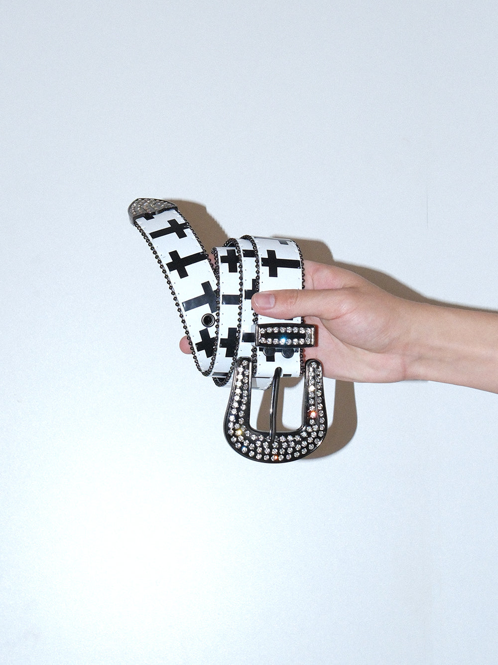 Y2K Gothic Rhinestone Cross Leather Belt