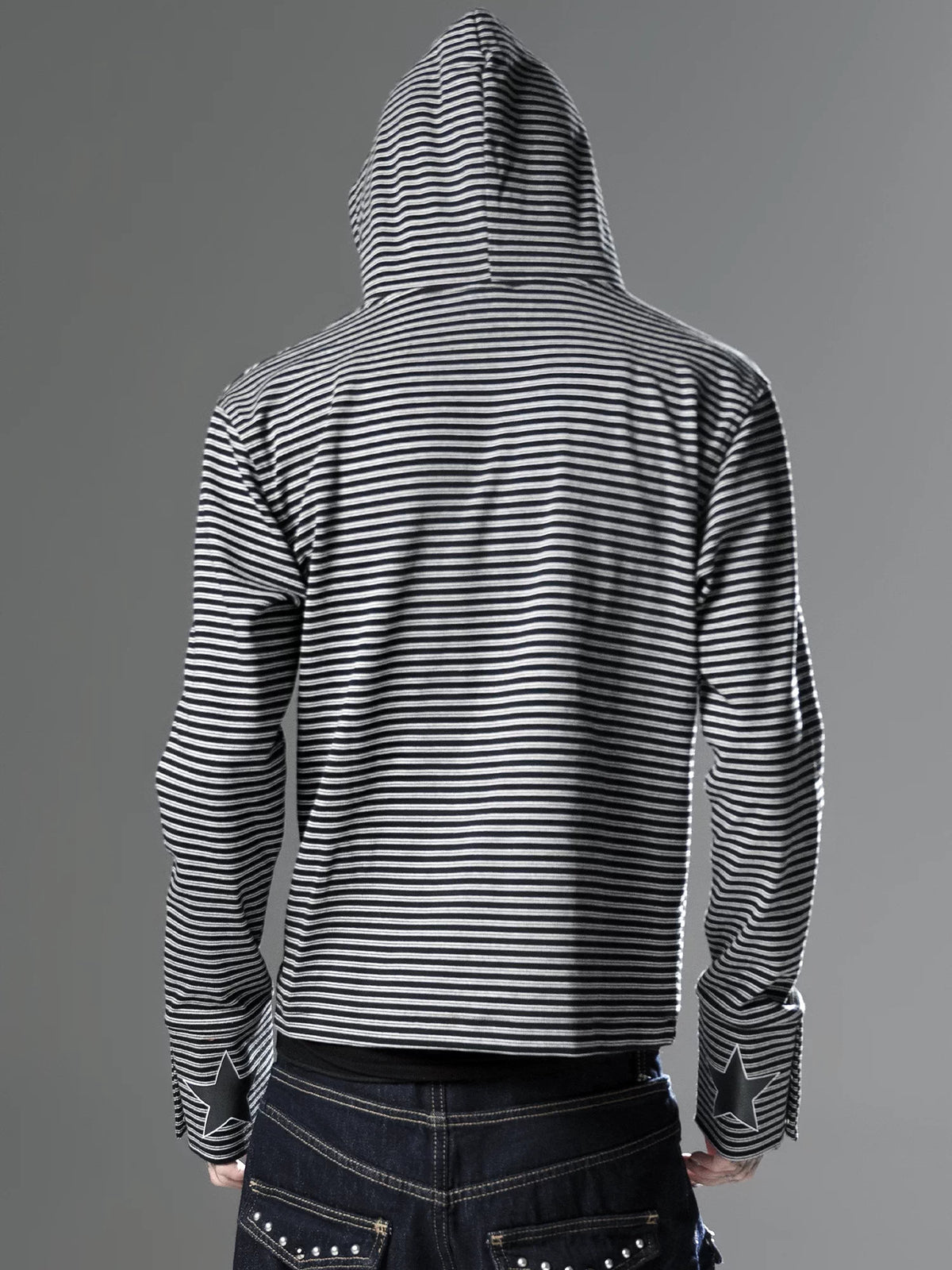 Gothic Music Note Striped Zip-Up Hoodie - model back