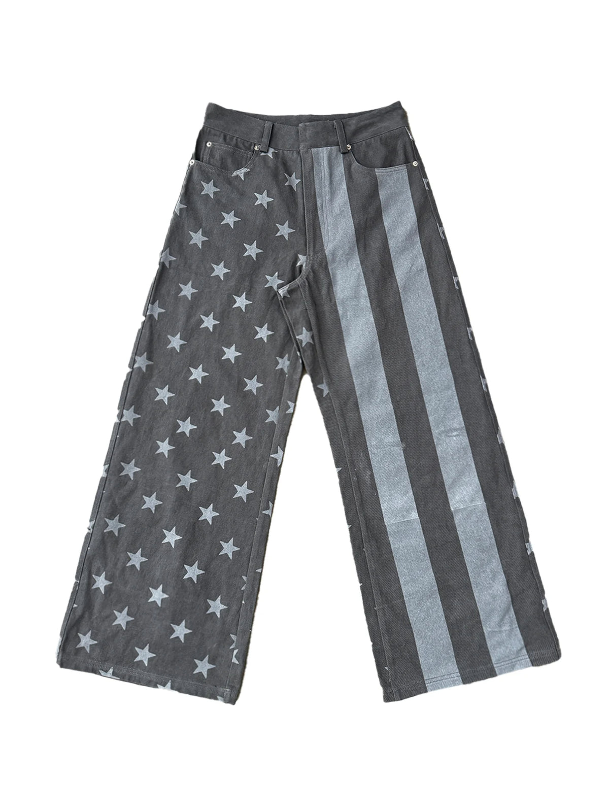 Star Stripe Flag Print Washed Wide Leg Pants - flat lay front