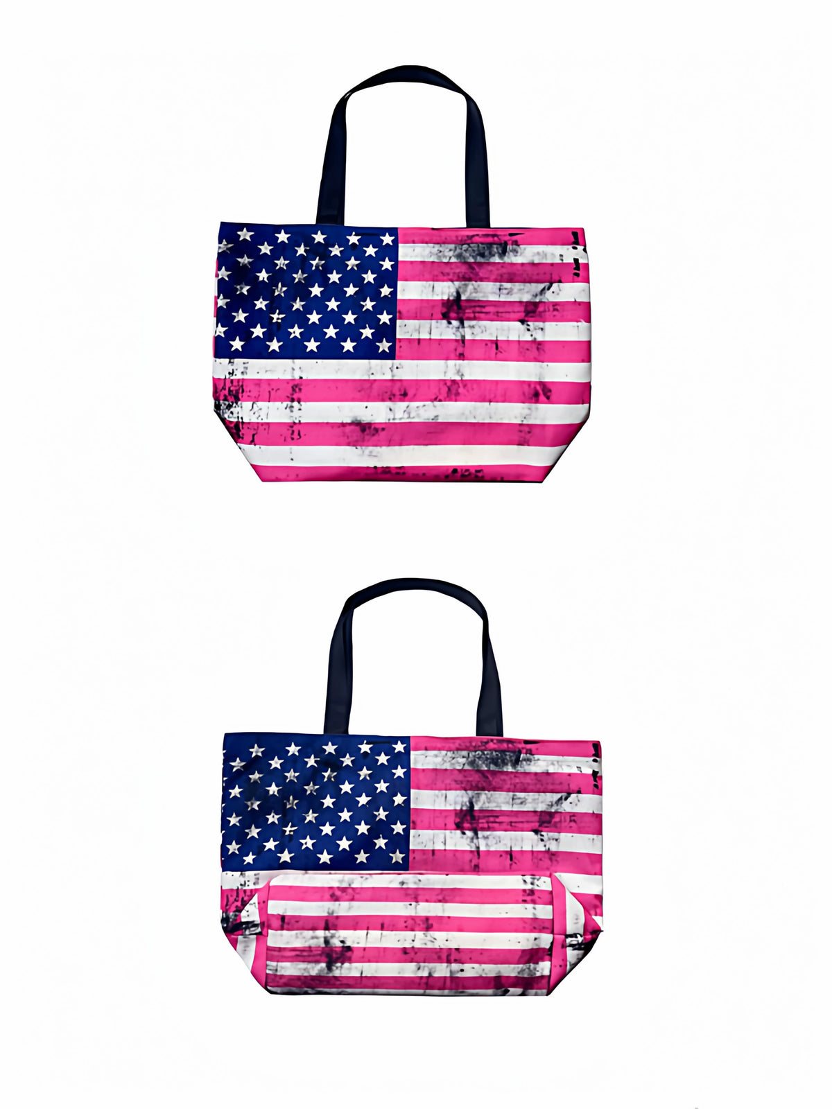 ArtByTastybabe Distressed Flag Large Canvas Tote Bag - Pink front and back