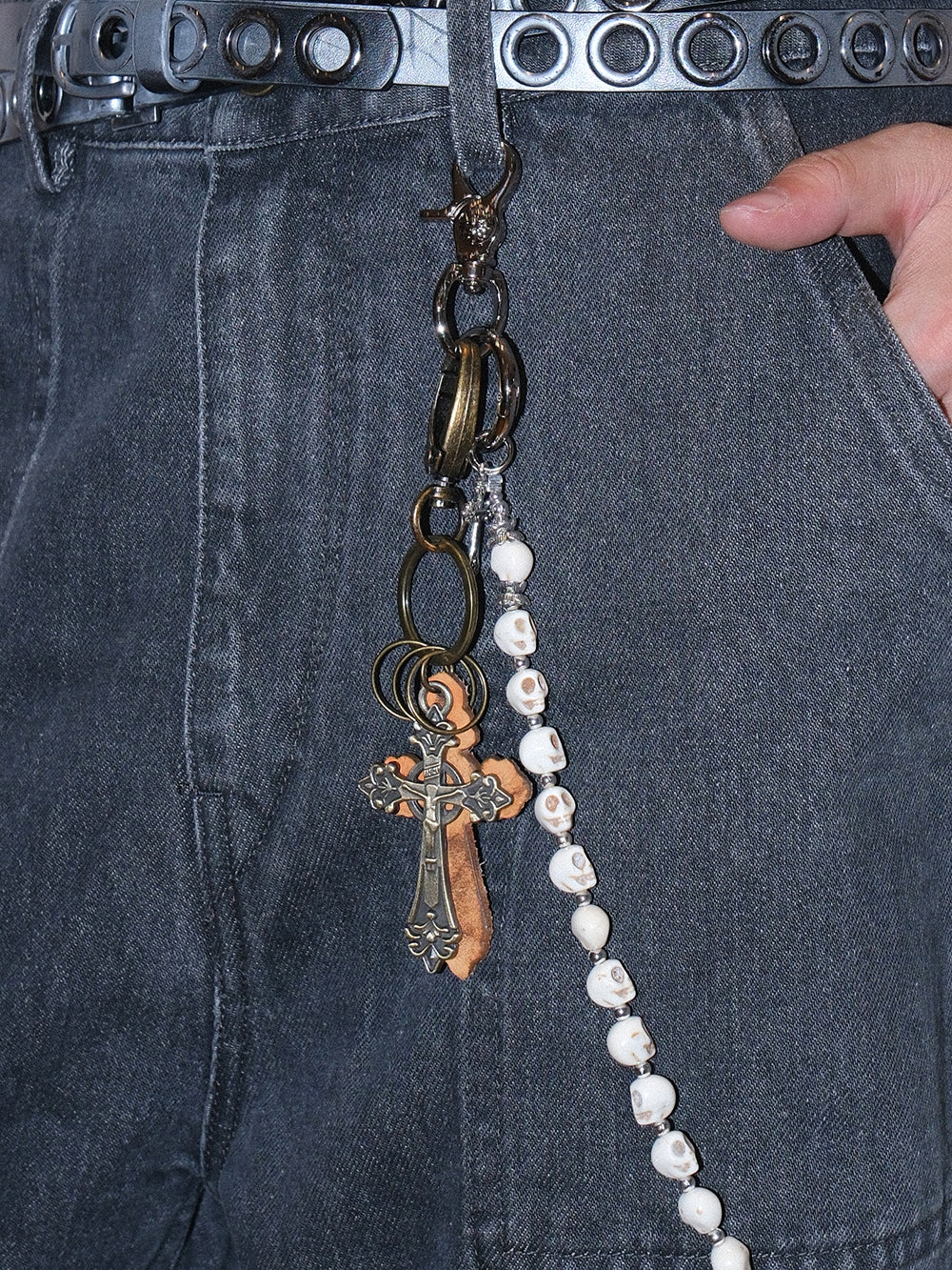 Retro Copper Cross Skull Pendant Chain