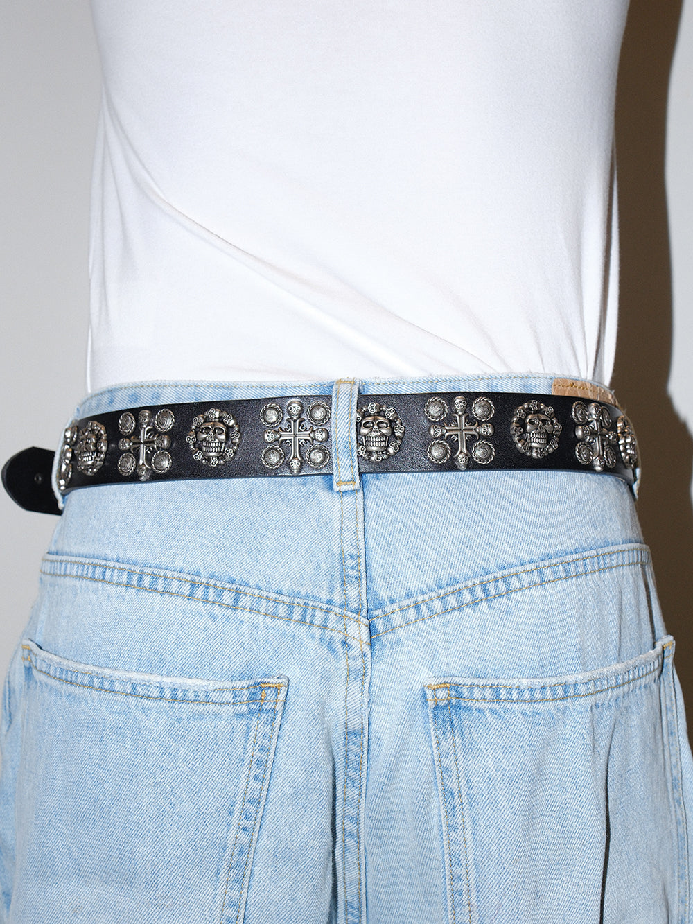 Square Buckle Cross Skull Leather Belt
