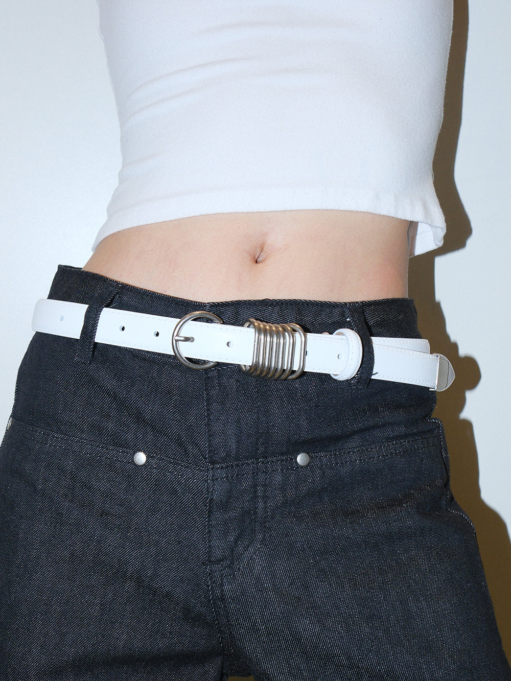 Genuine Leather Belt with Round Buckle