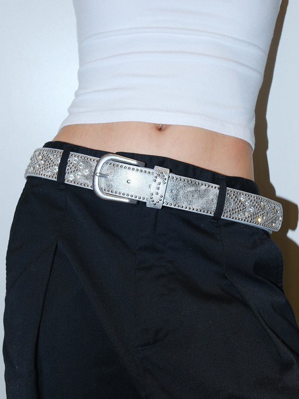 Rhinestone Studded Zinc Alloy Buckle Belt