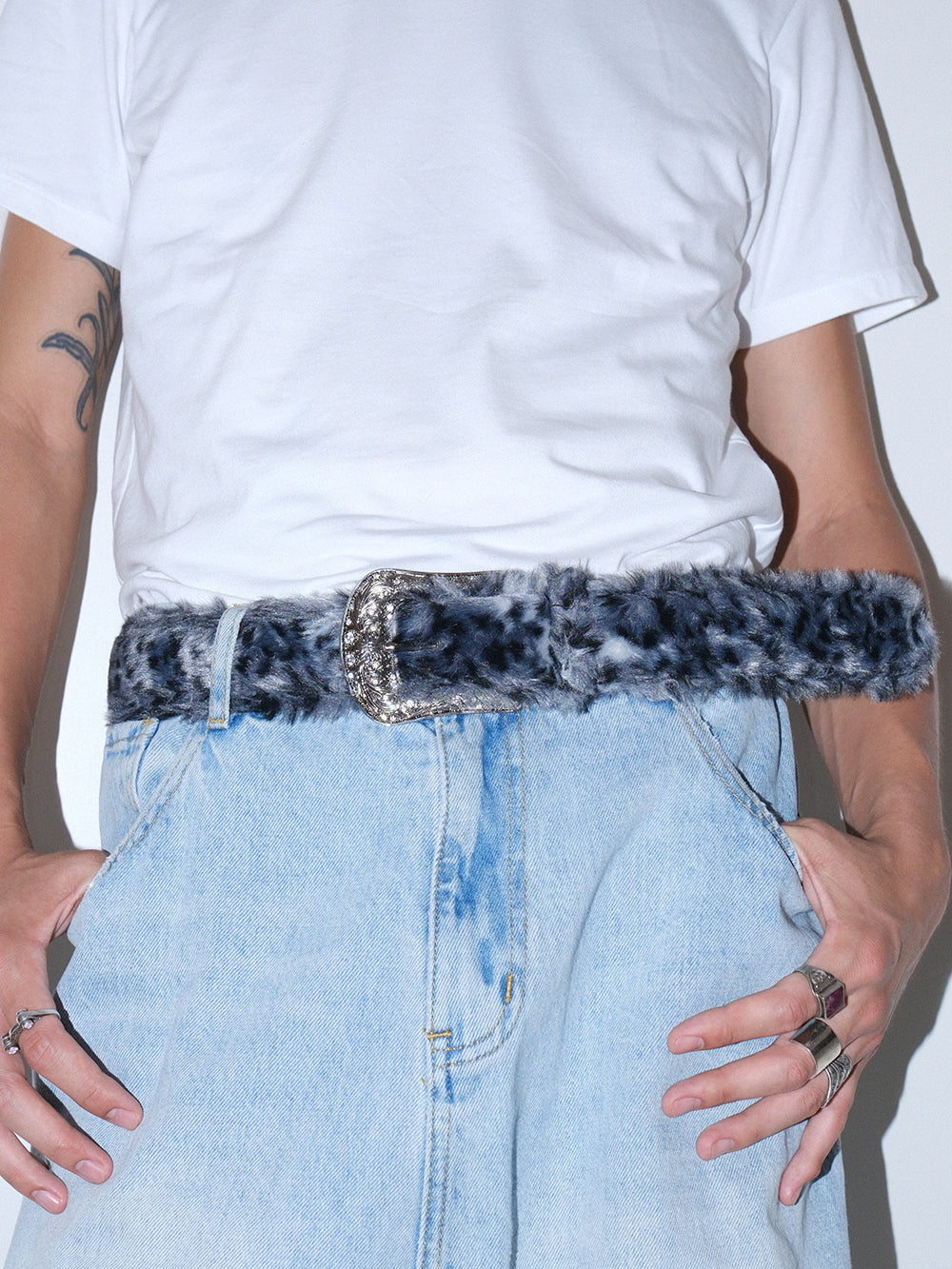 Y2K Carved Buckle Faux Fur Waist Belt