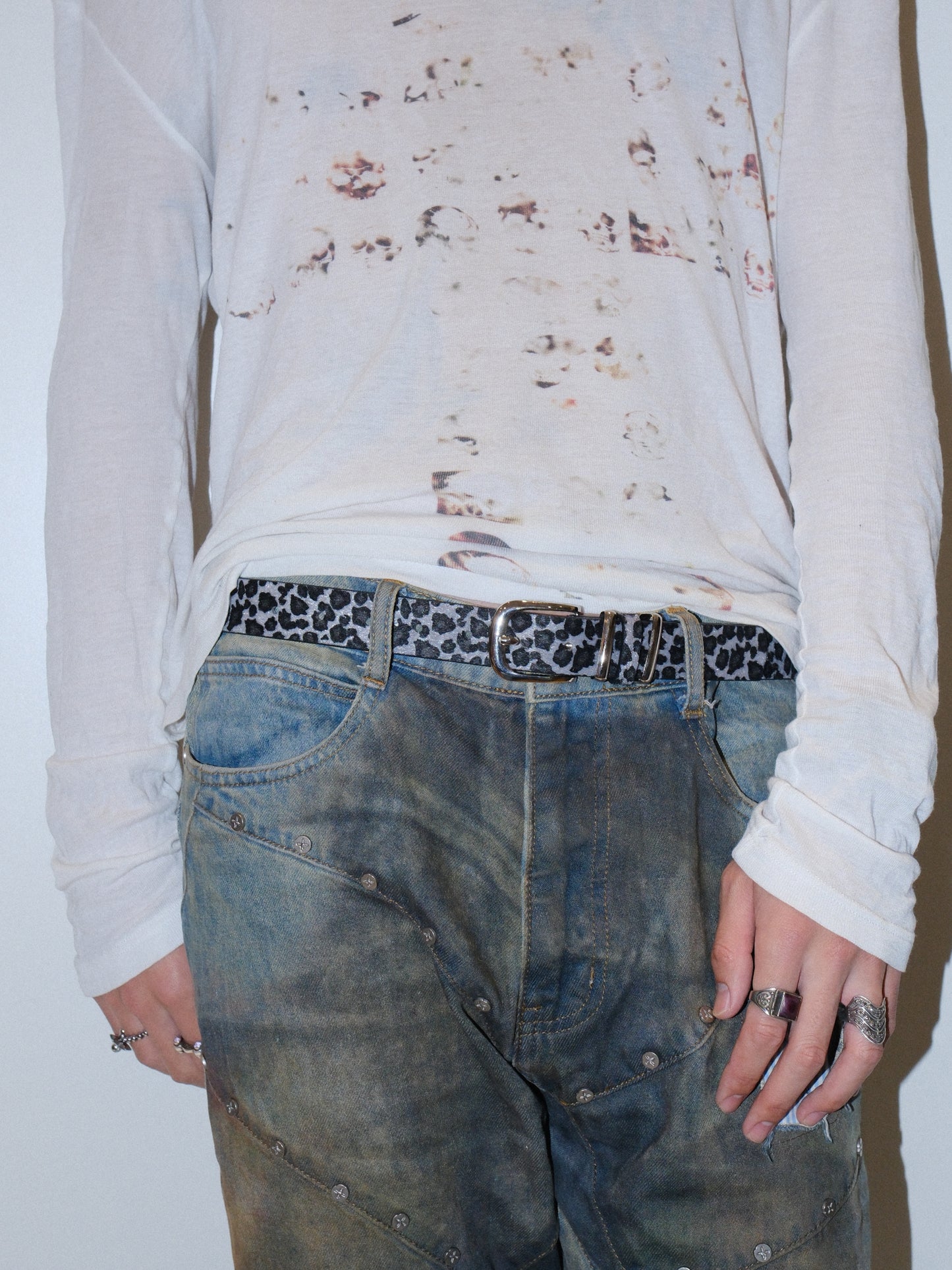 Leopard Print Skinny Black White Belt