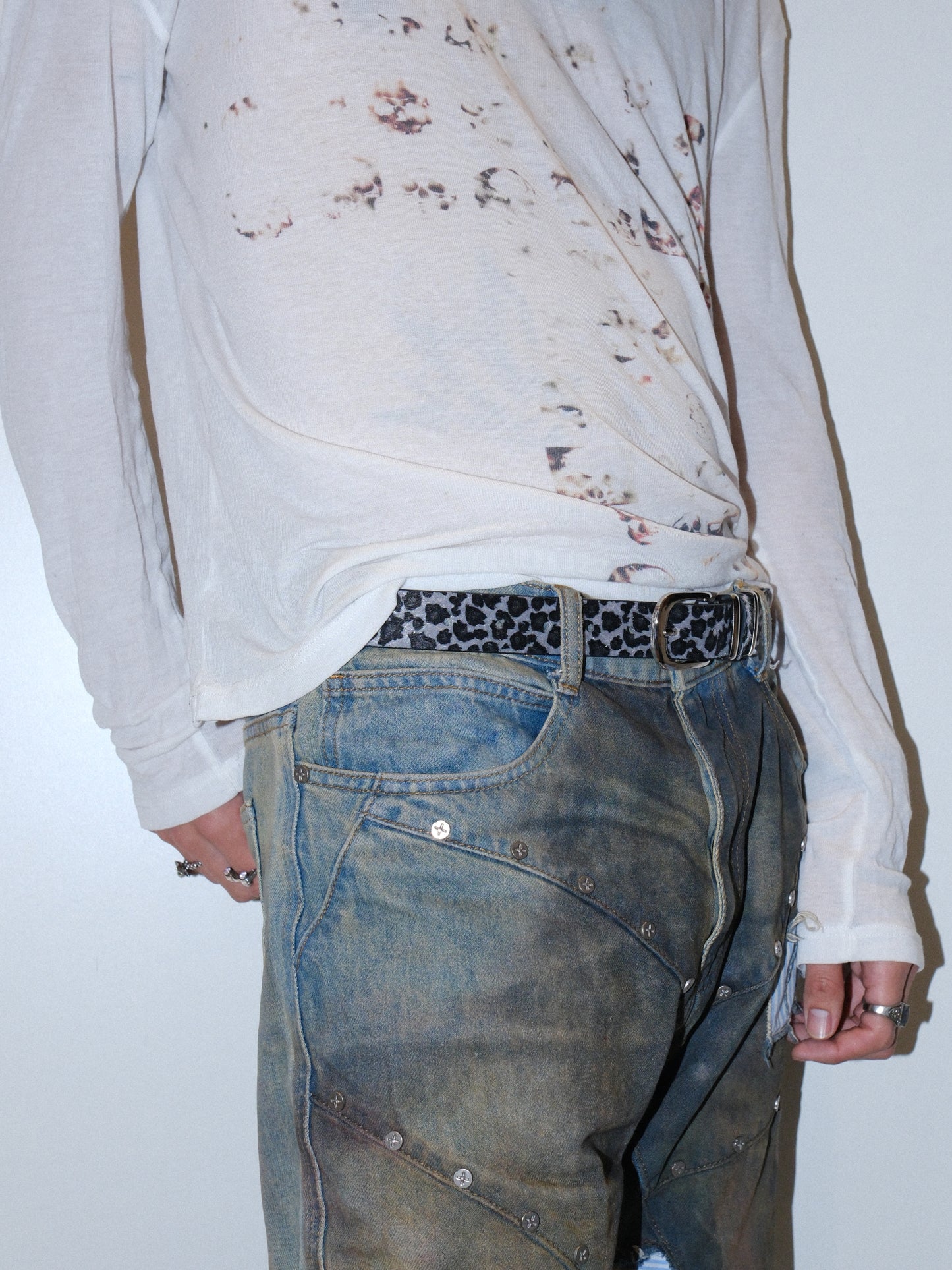 Leopard Print Skinny Black White Belt
