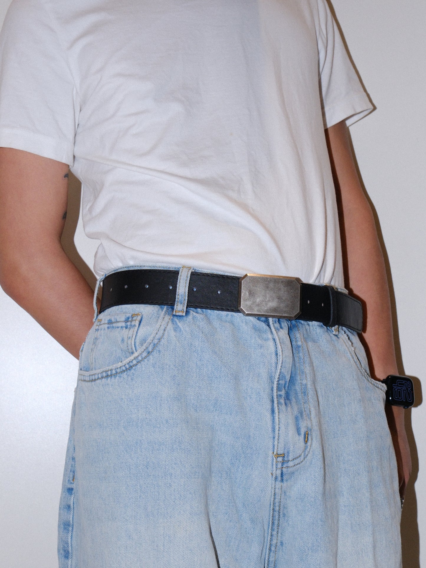Black Square Buckle Leather Belt