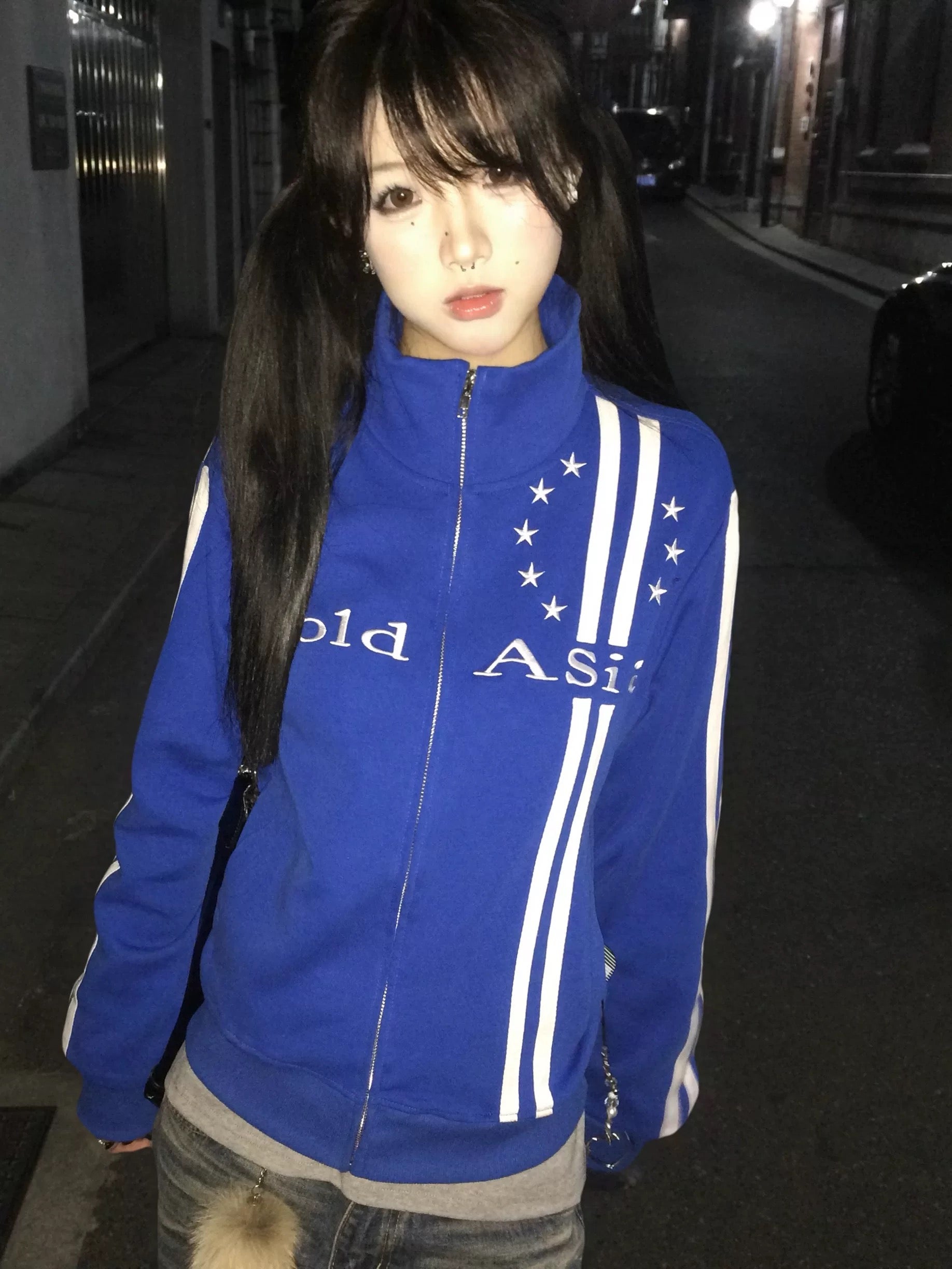 ColdAsia Embroidered White Webbing Cropped Jacket