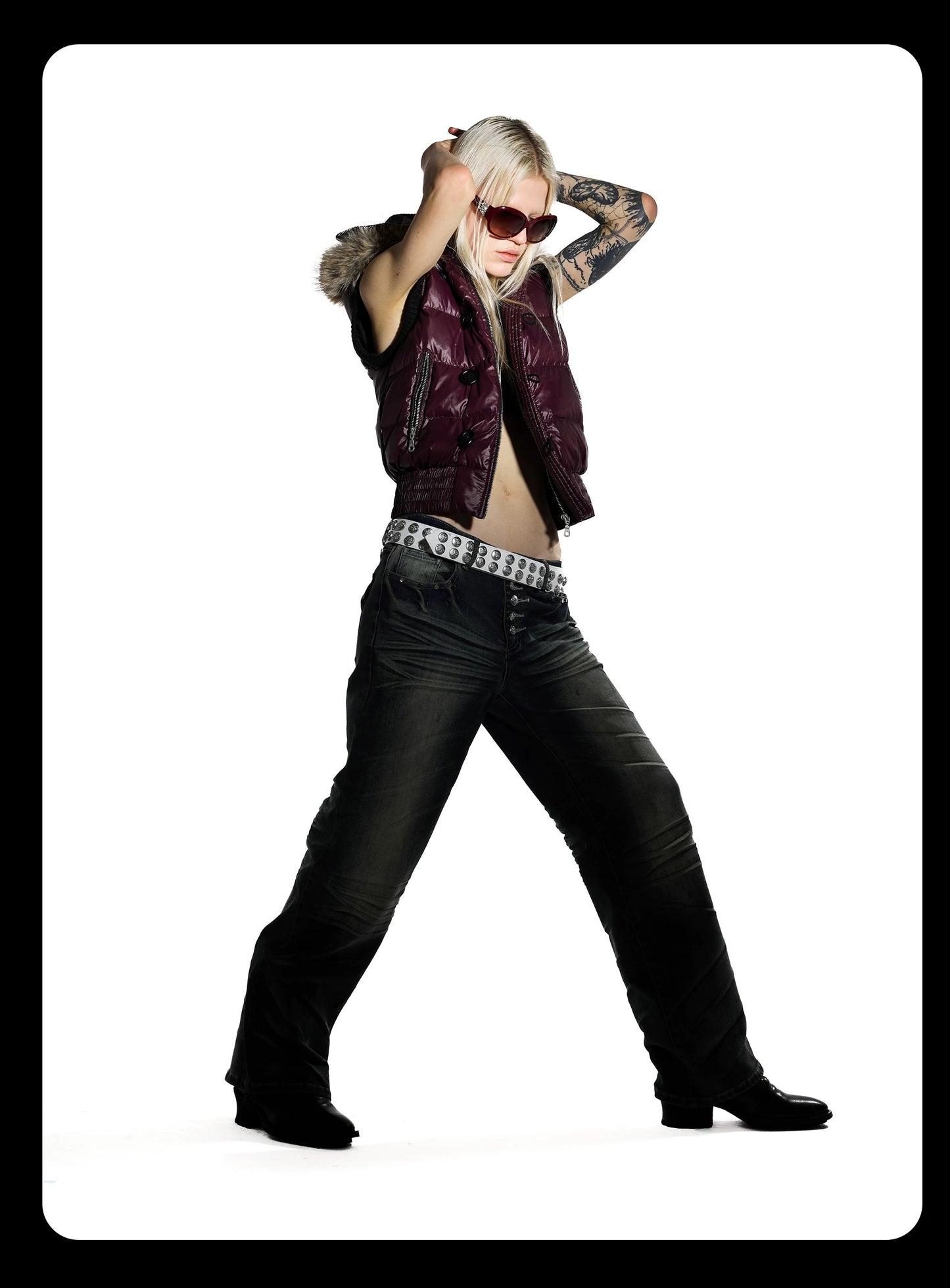 Night Lab 2026 Y2K Purple Fur Collar Puffer Vest - Oversized Vintage Duck Down Gilet