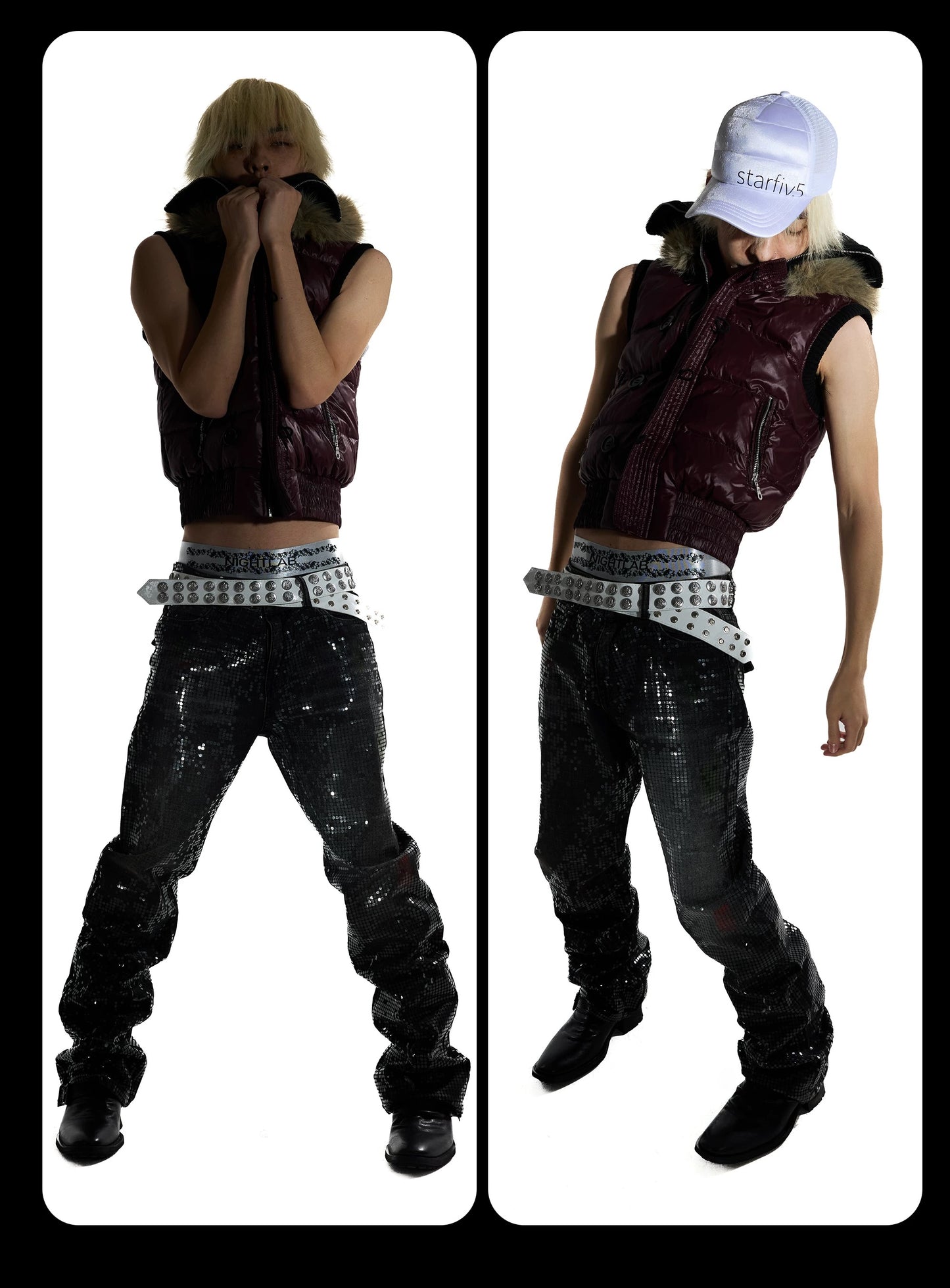 Night Lab 2026 Y2K Purple Fur Collar Puffer Vest - Oversized Vintage Duck Down Gilet