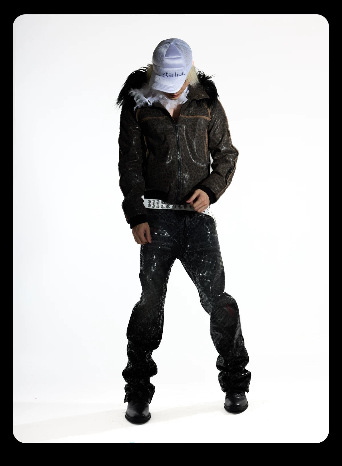 Night Lab 2026 Devil Sequin Leopard Jacket - Vintage Brown Woolen Slim Fit Grunge Coat