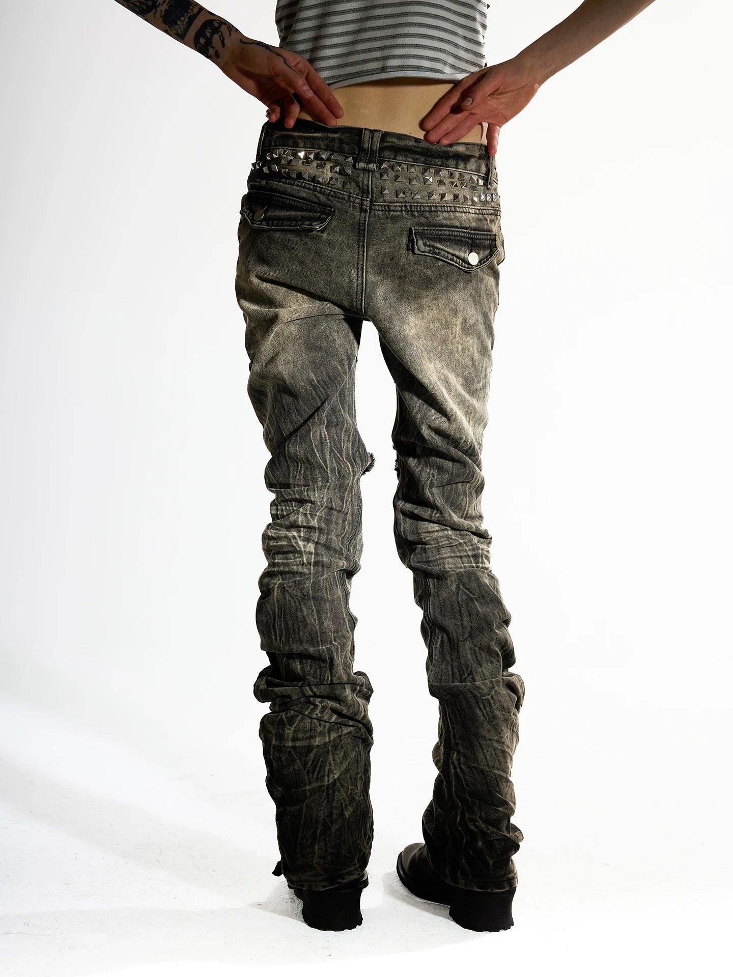 Night Lab 2026 "Banana Cut" Khaki Denim - Vintage Rock Aesthetic Slim Stacked Trousers