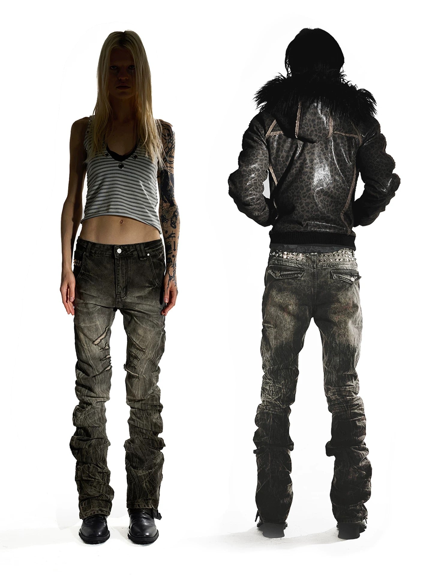 Night Lab 2026 "Banana Cut" Khaki Denim - Vintage Rock Aesthetic Slim Stacked Trousers