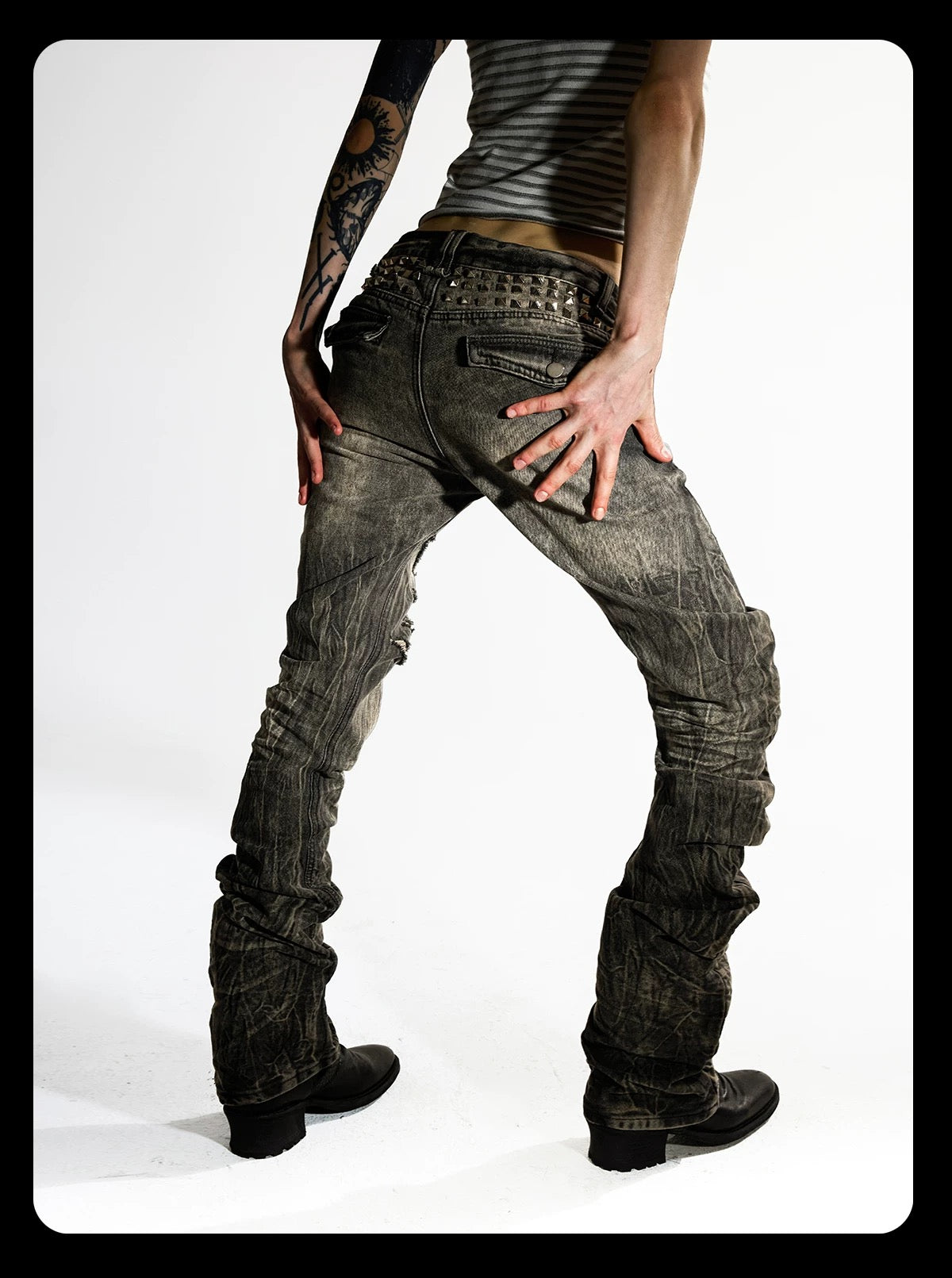 Night Lab 2026 "Banana Cut" Khaki Denim - Vintage Rock Aesthetic Slim Stacked Trousers