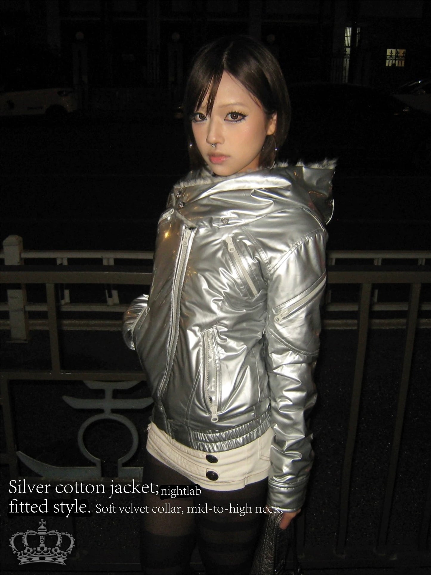 Metallic Silver "Devil" Bomber - Visual Kei High Collar Padded Jacket