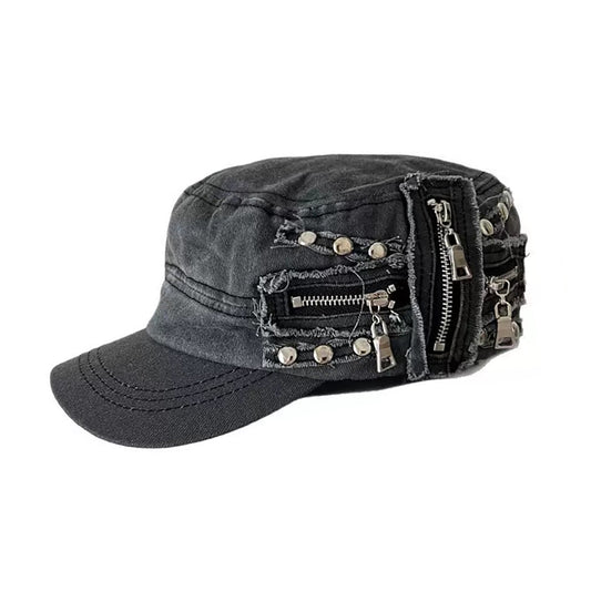 Y2K Metal Zipper Distressed Dad Hat