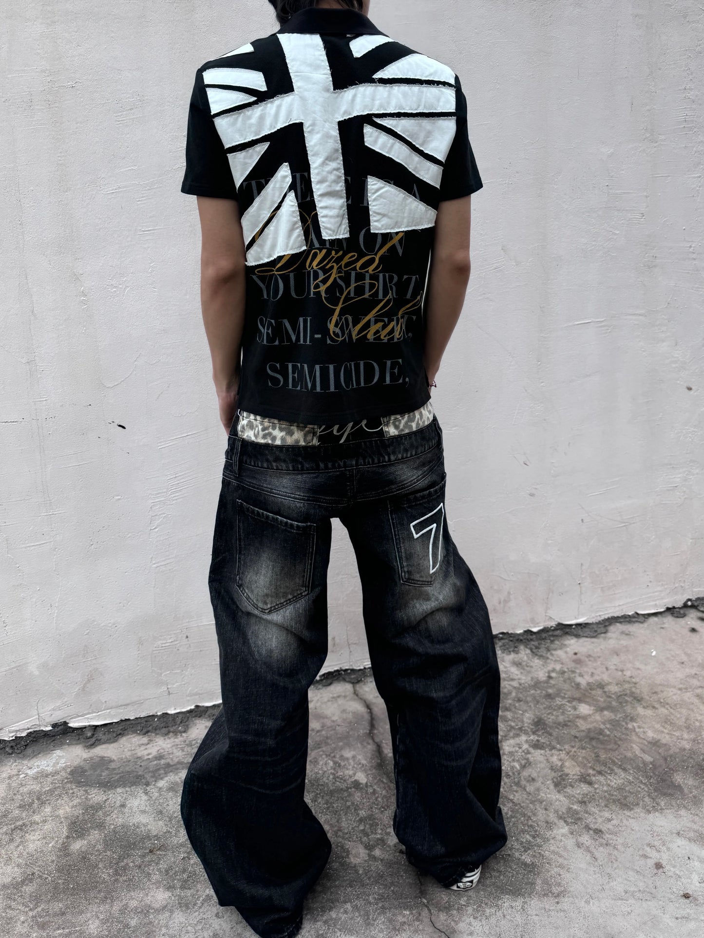 no E mosen Union Jack Patchwork Polo - Punk Streetwear Piqué Cotton Tee