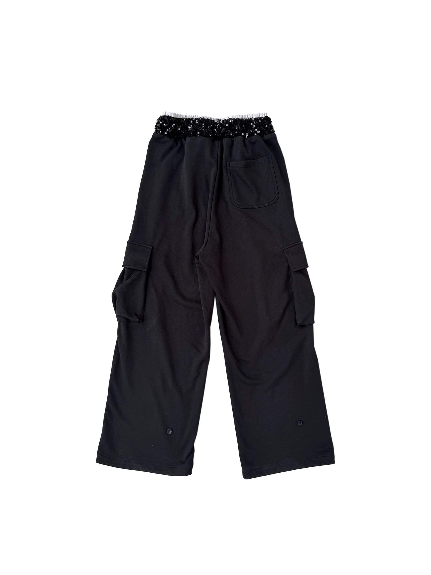 CHAI SS26 ヘラルディックプリント カーゴスウェットパンツ - スパンコールウエスト マルチポケットジョガー