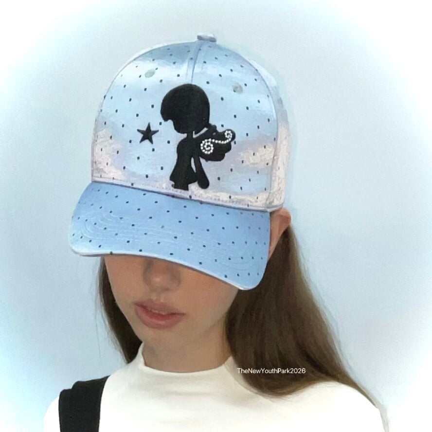 TheNewYouthPark "Star Girl" Satin Cap - Indie Designer Micro Polka Dot Print Hat