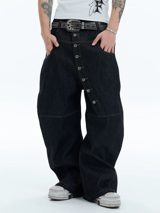 Curved Blade Cut Raw Denim Jeans