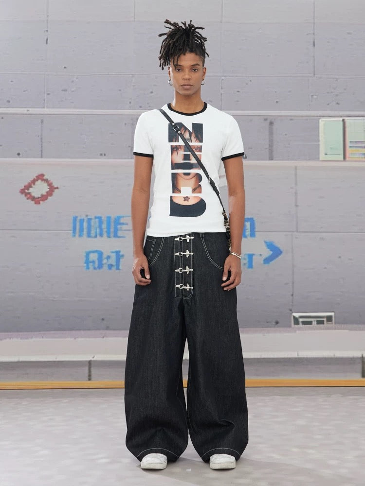 Airplane Buckle Loose Fit Denim Jeans