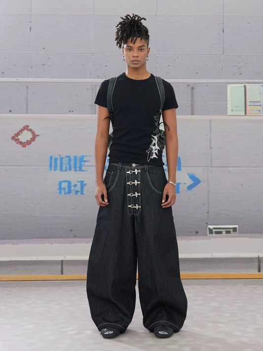 Airplane Buckle Loose Fit Denim Jeans