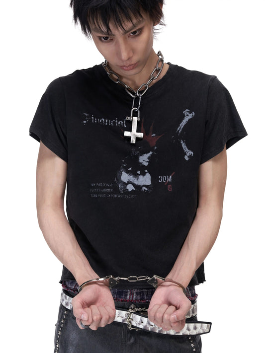 Lightweight Washed Cotton Dog Graphic T-Shirt